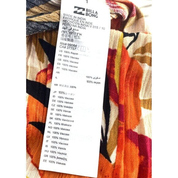 Billabong Romper M Orange Gold Floral Print Tube Belt Tie Retro 70s - Picture 5 of 7